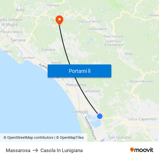 Massarosa to Casola In Lunigiana map