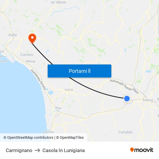 Carmignano to Casola In Lunigiana map