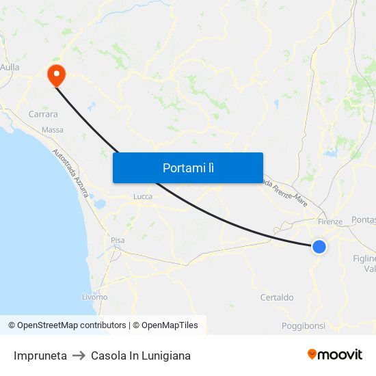 Impruneta to Casola In Lunigiana map