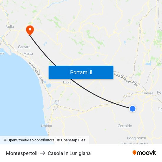 Montespertoli to Casola In Lunigiana map