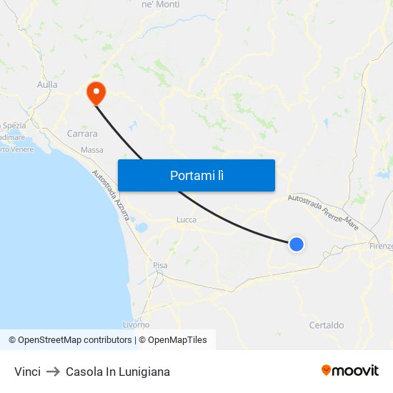 Vinci to Casola In Lunigiana map