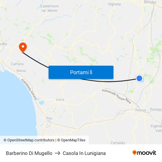 Barberino Di Mugello to Casola In Lunigiana map