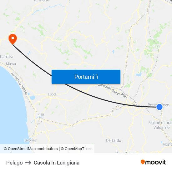 Pelago to Casola In Lunigiana map
