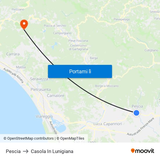 Pescia to Casola In Lunigiana map