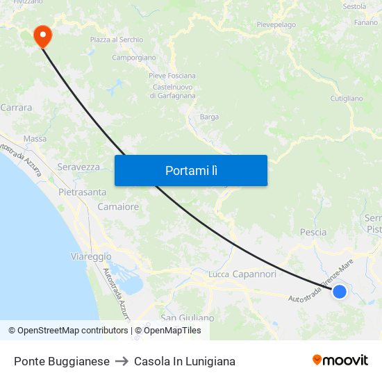 Ponte Buggianese to Casola In Lunigiana map