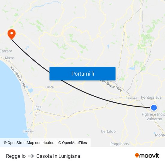 Reggello to Casola In Lunigiana map