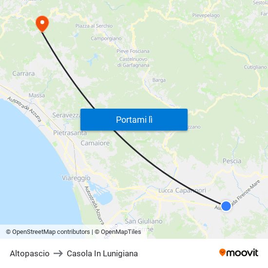 Altopascio to Casola In Lunigiana map