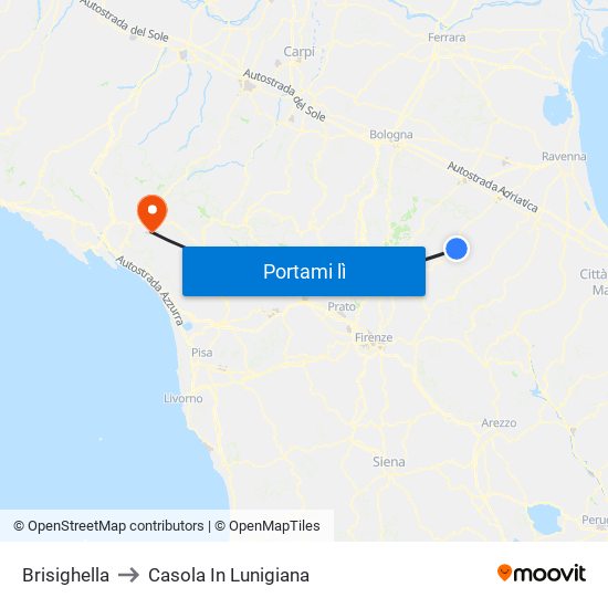 Brisighella to Casola In Lunigiana map