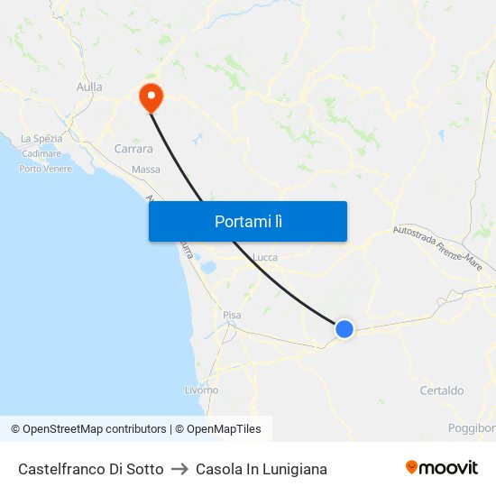 Castelfranco Di Sotto to Casola In Lunigiana map