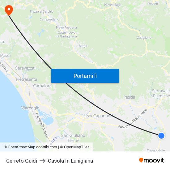 Cerreto Guidi to Casola In Lunigiana map