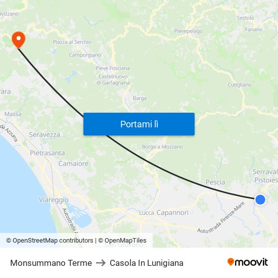 Monsummano Terme to Casola In Lunigiana map