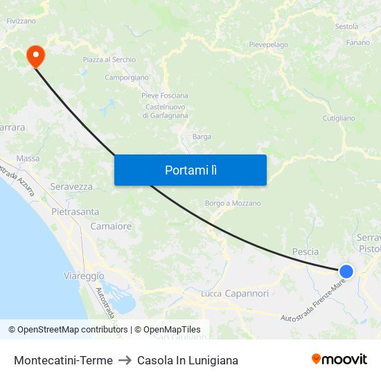 Montecatini-Terme to Casola In Lunigiana map