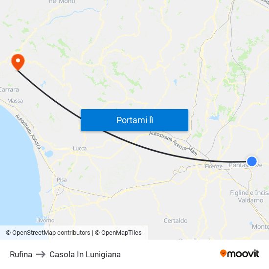 Rufina to Casola In Lunigiana map