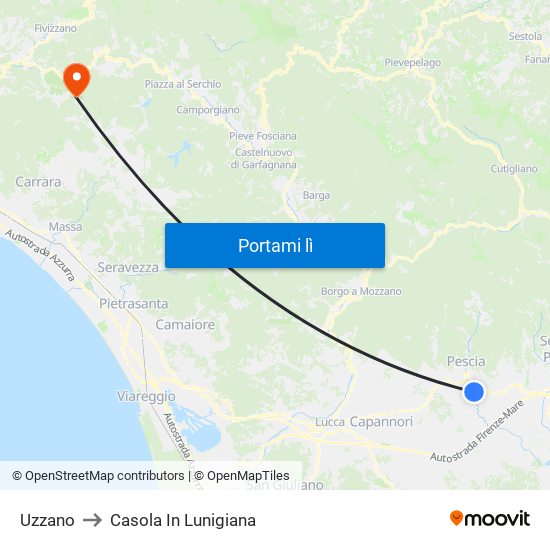 Uzzano to Casola In Lunigiana map