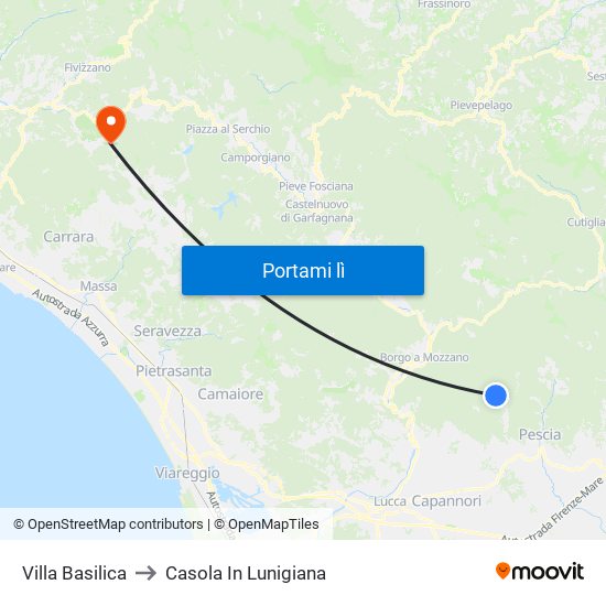 Villa Basilica to Casola In Lunigiana map