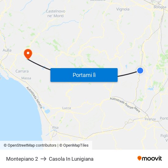 Montepiano 2 to Casola In Lunigiana map