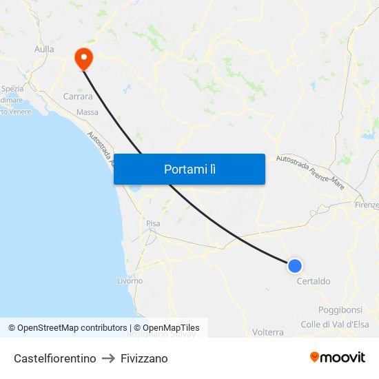 Castelfiorentino to Fivizzano map