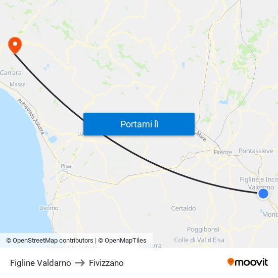 Figline Valdarno to Fivizzano map