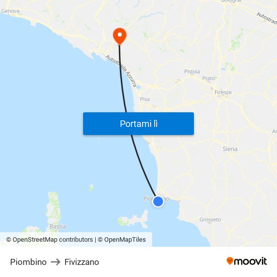 Piombino to Fivizzano map