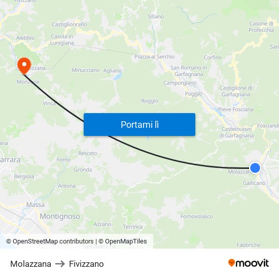 Molazzana to Fivizzano map