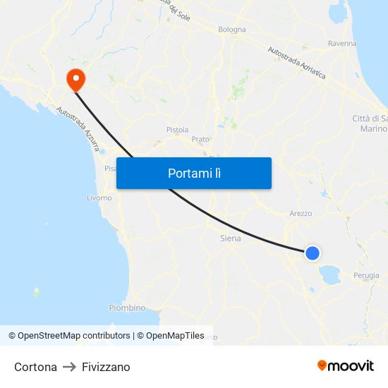 Cortona to Fivizzano map
