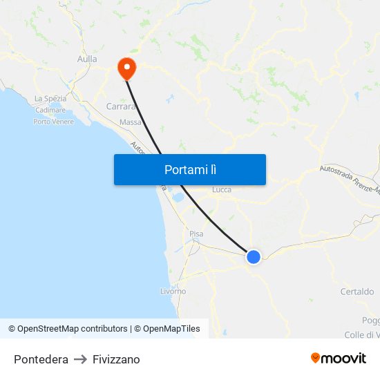 Pontedera to Fivizzano map