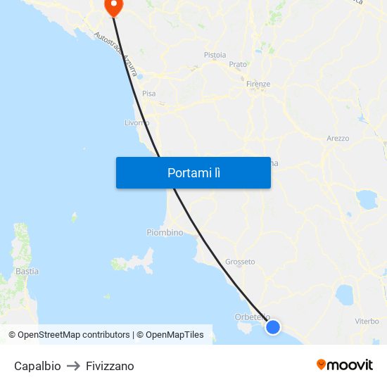 Capalbio to Fivizzano map