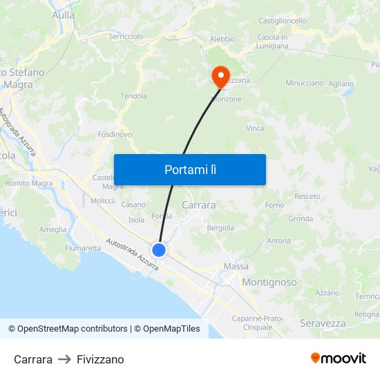 Carrara to Fivizzano map