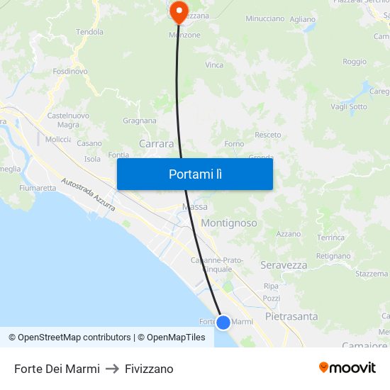 Forte Dei Marmi to Fivizzano map