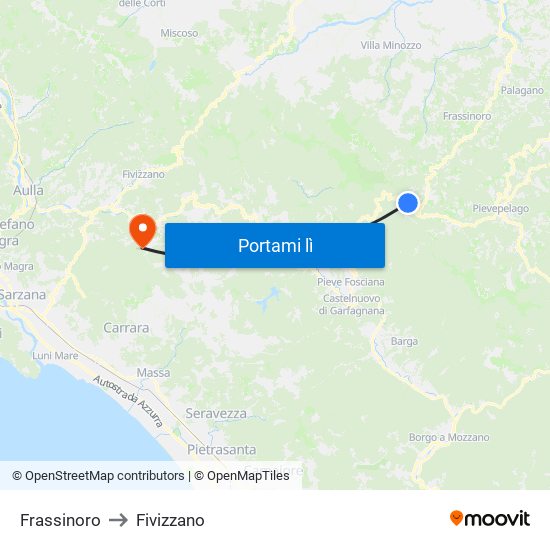 Frassinoro to Fivizzano map