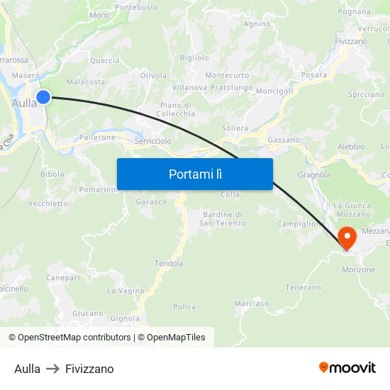 Aulla to Fivizzano map