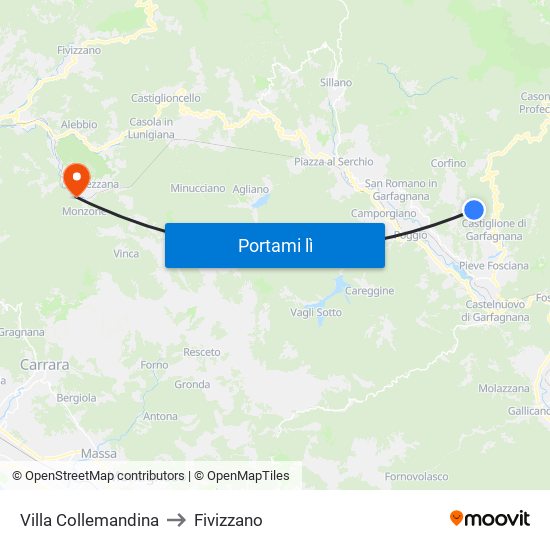 Villa Collemandina to Fivizzano map