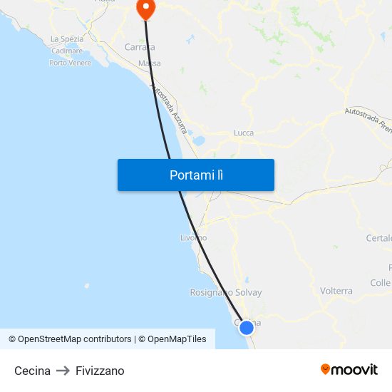 Cecina to Fivizzano map
