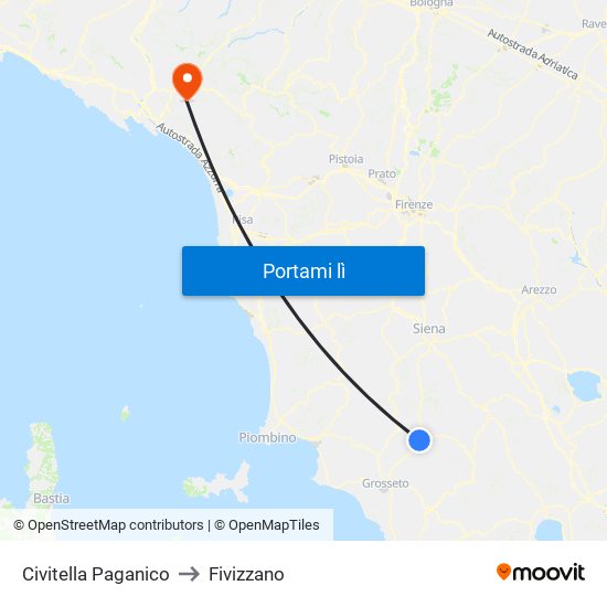 Civitella Paganico to Fivizzano map