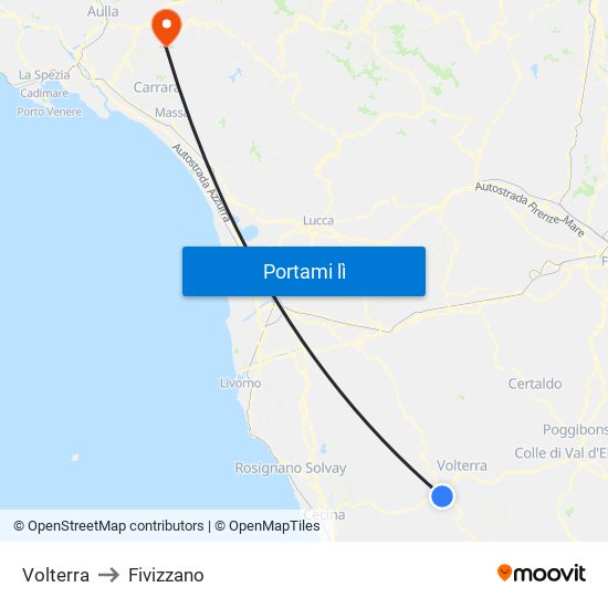 Volterra to Fivizzano map