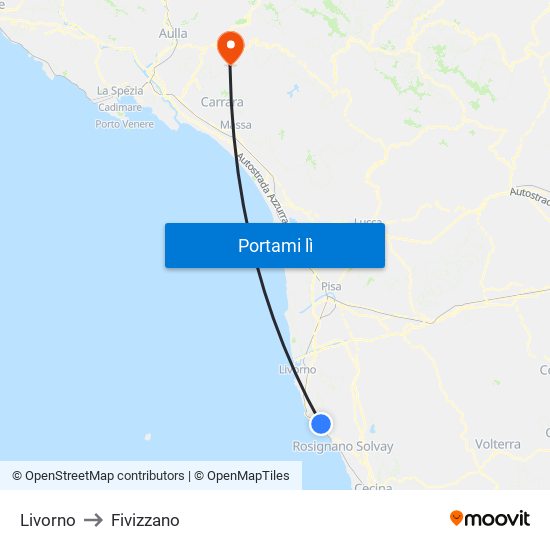 Livorno to Fivizzano map