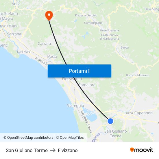 San Giuliano Terme to Fivizzano map