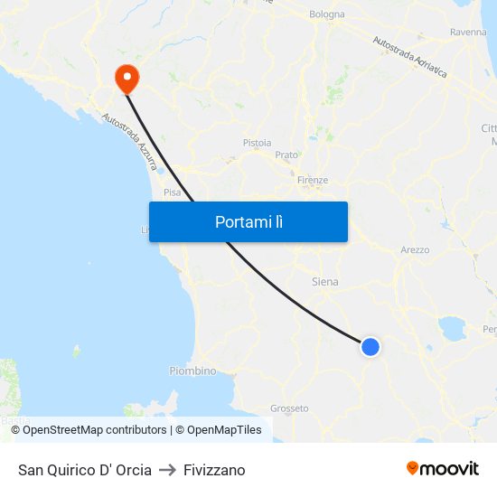 San Quirico D' Orcia to Fivizzano map