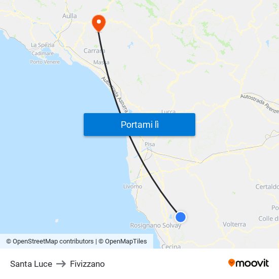 Santa Luce to Fivizzano map