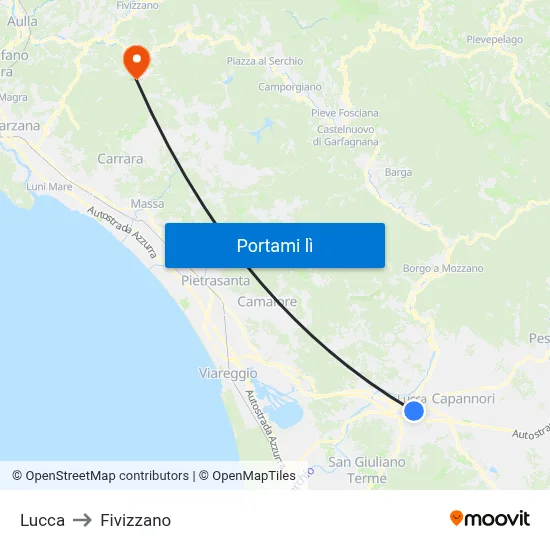 Lucca to Fivizzano map