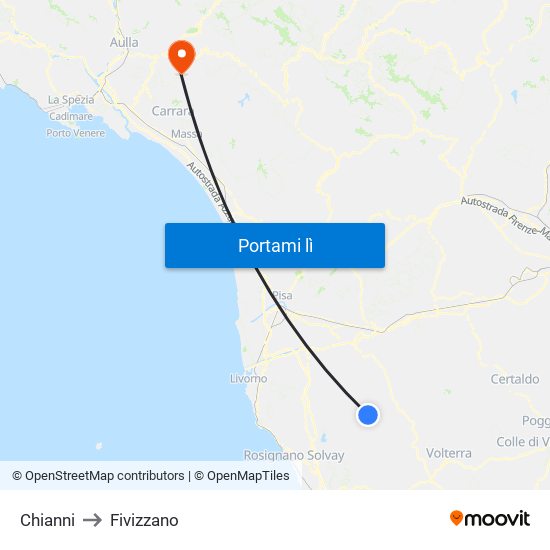 Chianni to Fivizzano map