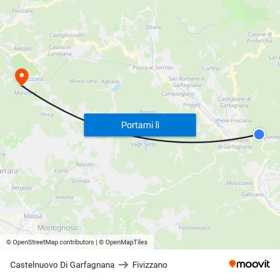 Castelnuovo Di Garfagnana to Fivizzano map