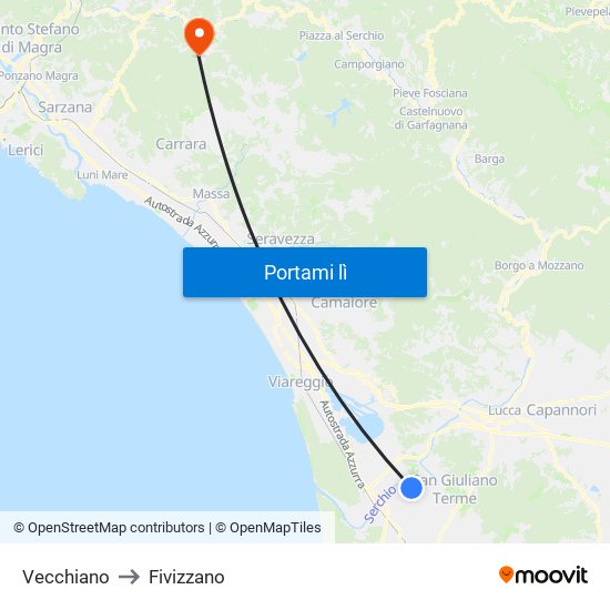 Vecchiano to Fivizzano map