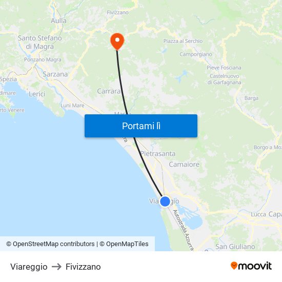 Viareggio to Fivizzano map