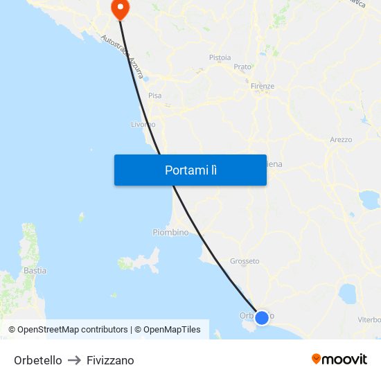 Orbetello to Fivizzano map