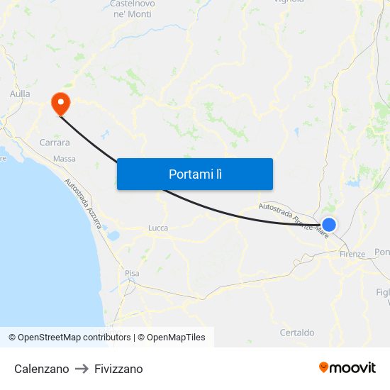 Calenzano to Fivizzano map