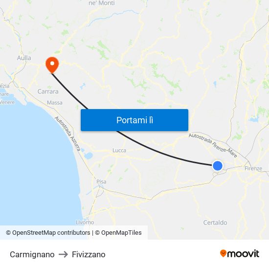 Carmignano to Fivizzano map