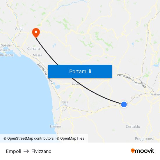 Empoli to Fivizzano map