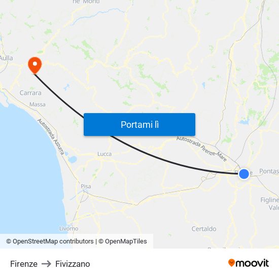 Firenze to Fivizzano map