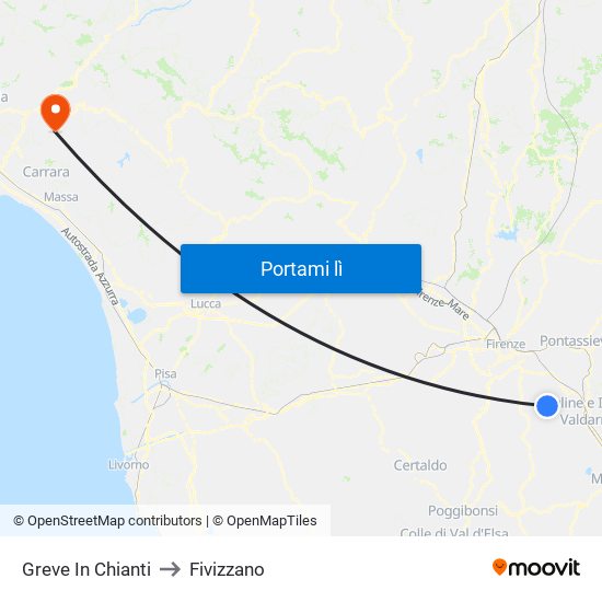 Greve In Chianti to Fivizzano map